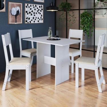 Imagem de Conjunto Sala de Jantar 1 Mesa 4 Cadeiras Viena Indekes Branco/linho