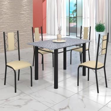 Imagem de Conjunto Sala de Jantar Bahia Mesa Tubo 120x75cm Tampo Pedra Granito Ocre com 4 Cadeiras Creme/preto