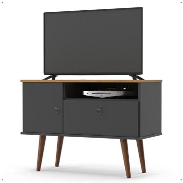 Imagem de Rack Retrô Yan Tv 32 Polegadas Decoração Multiuso Aparador Sala Escritório Pés Palito Madeira Maciça - Lojas RPM