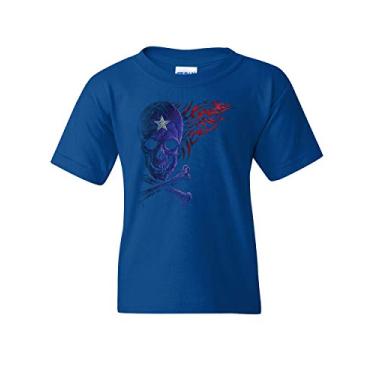 Imagem de Camiseta juvenil Fantacycle Skull Crossbones American Pride Tribal Flame Kids, Azul royal, P