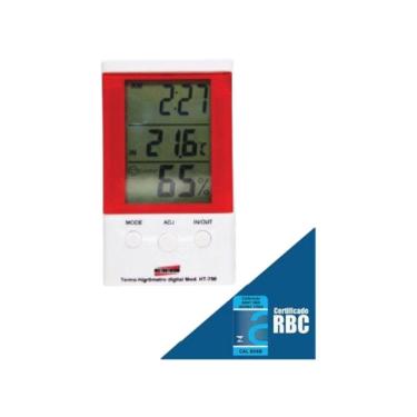 Imagem de Termo Higrômetro Digital Mesa Parede Relógio Imã Sensor Interno Externo Ht-750 Portátil Instrutherm Com Certificado Rbc