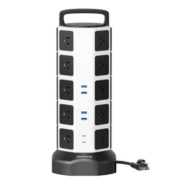 Imagem de Power Strip Torre JACKYLED Protetor de Surto Estação de Carregamento Elétrico 3000W 13A 18 Tomadas CA 4 Portas USB com 16AWG Cabo de Extensão Resistente de 2 m para Escritório em Casa