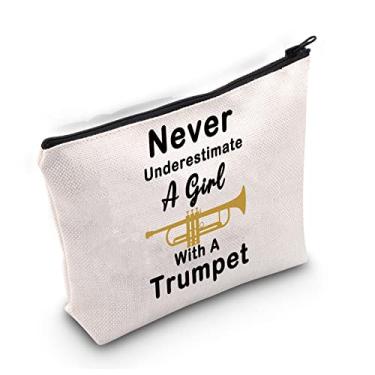 Imagem de LELVO Presente engraçado de trompete Never Underestimate A Girl With A Trompet Makeup Bags Trompet Lovers Bolsa com zíper, A Girl With A Trompet, Carteira de viagem
