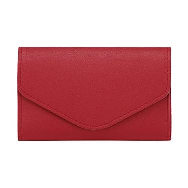 Imagem de Carteira feminina nova estampa moderna simples cor sólida conveniente bolsa de cartão prática fivela alça carteira feminina fina, Vermelho, One Size