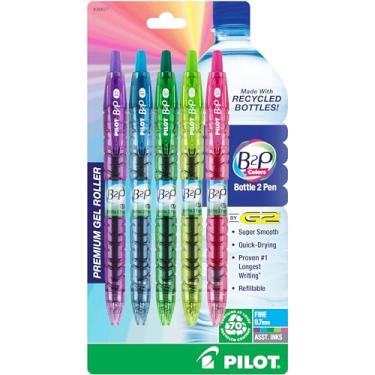 Imagem de PILOT B2P Colors – caneta esferográfica recarregável e retrátil, feita de frascos reciclados, ponta fina, tintas G2, pacote com 5 (36621)