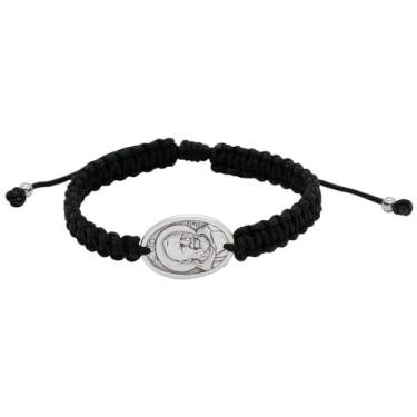 Imagem de Pulseira de medalha de São Padre Pio | Cordão de tecido preto resistente | Joias católicas | Ótimo presente católico para a primeira comunhão ou confirmação | Ajustável, One Size, Nylon, Sem pedras