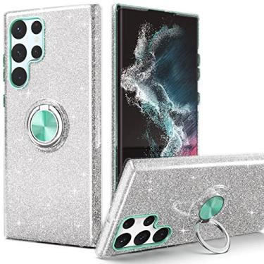 Imagem de PeeTep Capa para Galaxy S23 Ultra, Capa Slim Fit Glitter Brilhante com Suporte de Anel de 360° Suporte Magnético para Carro Absorvente de Choque Capa Durável para Galaxy S23 Ultra 6,8 polegadas para