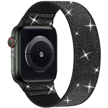 Imagem de ENJINER Dehnbare Nylon-Solo-Armbänder, compatível com Apple Watch, 38 mm, 40 mm, 41 mm, 42 mm, 44 mm, 45 mm, 49 mm, ohne Schnallen Braçadeira, Schienbein. ing glitter preto 38/40/41 mm s