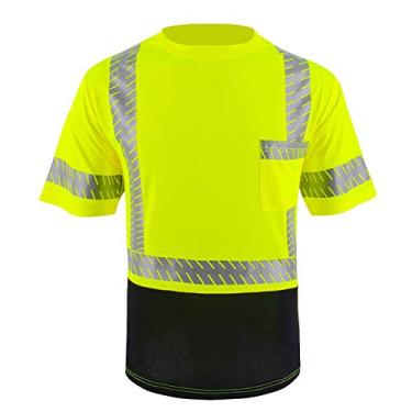 Imagem de LOVPOSNTY Camisas de segurança ANSI Classe 3 Hi Vis com tiras refletivas, camisetas pretas para homens, Amarelo, G