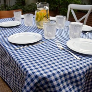 Imagem de Toalha de Mesa Dupla Face Xadrez Vichy Azul. Tecido Jacquard Fácil de Lavar e Secar (4 lugares)