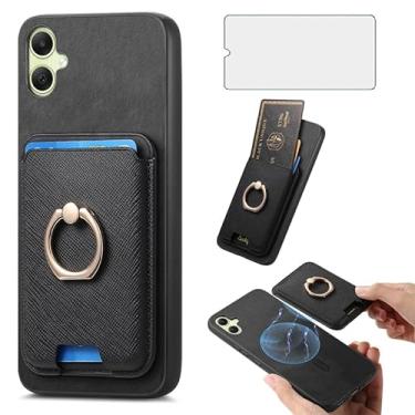 Imagem de Asuwish Capa de celular para Samsung Galaxy A05 carteira com protetor de tela de vidro temperado anel fino suporte compartimento para cartão de crédito Ao5 A 05 mulheres homens preto