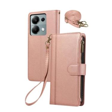 Imagem de Carteira de alça de pulso crossbody com suporte de cartão capa de telefone para Xiaomi 14 Note 13 12 12T 13T Pro Plus 13C Lite capa de couro, rosa, para RedmiNote 13