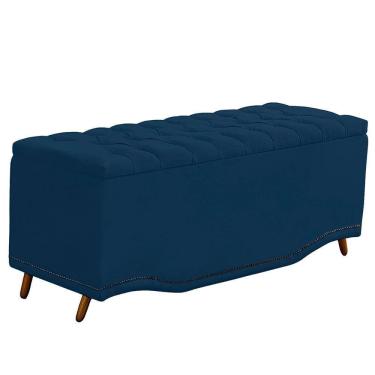 Imagem de Calçadeira Baú Queen Estofada Maitê Veludo Cor Azul Marinho