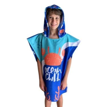 Imagem de Roupão Poncho Toalha Praia Piscina Infantil C/Capuz Natação (Siri Azul Bic M107, Único (4 á 12 anos))