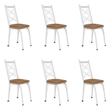 Imagem de Kit 6 Cadeiras De Cozinha Delaware Estampado Rattan Bege Pés De Ferro Branco