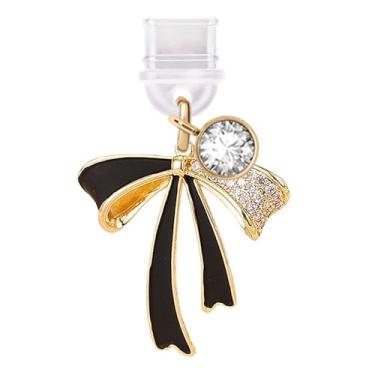 Imagem de ELISE & FONDA TP348 Tipo-C porta de carregamento USB plugue antipoeira pequeno arco de cristal pingente de celular para iPhone 15 e Samsung/OnePlus/Xiaomi/oppo telefones Android (preto), approx.2.7 cm