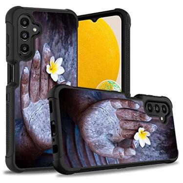 Imagem de ZXHSBROK Capa para celular Galaxy A13 5G, capa de proteção contra quedas 3 em 1 híbrida de plástico rígido e silicone macio à prova de choque para Samsung Galaxy A13 5G, flor nas mãos de Buda