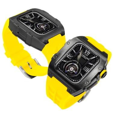 Imagem de Giecun Nova capa de metal resistente compatível com Apple Watch de 45 mm e 44 mm para iWatch séries 9, 8, 7 (45 mm), SE 6, 5, 4 (44 mm), capa protetora militar masculina de liga metálica com pulseira