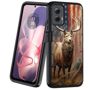 Imagem de BXIKEOPIU Capa projetada para Moto G Power 5G 2024, resistente à prova de choque de 3 camadas à prova de poeira/queda, capa protetora robusta para Motorola Moto G Power 5G 2024, veado com bandeira