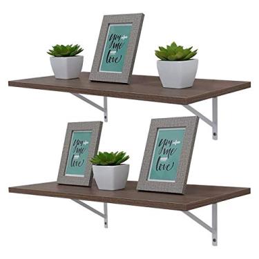 Imagem de Kit 2 Prateleiras 90 x 30cm Nogal Com Mão Francesa