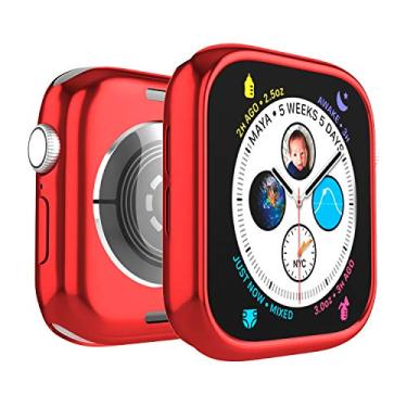 Imagem de Capa protetora compatível com Apple Watch séries 3/2/1 - [42 mm] | Capa protetora fina, leve e absorvente de choque com protetor de tela de TPU integrado - vermelha