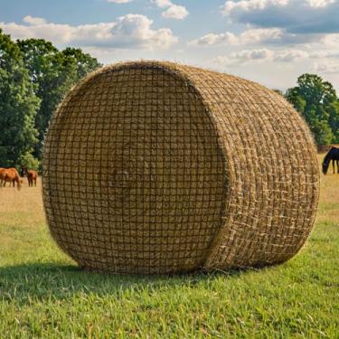 Imagem de B BLOOMOAK Rede de Feno Grande para Fardos Redondos Bloomoak para Cavalos, Alimentador de Rede de Feno de Alimentação Lenta de 5 * 5 Pés para Gado, com Furo de 1,5"/Furo de 2,5"(Furo de 2,5" para Alim