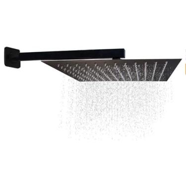 Imagem de Ducha 30x30 Quadrada Preto Fosco Em Inox, Área Externa, Piscina, Chuveiro, Chuveirão, Jardim, Churrasqueira, Luxo, Com Braço, Fria, Jardim
