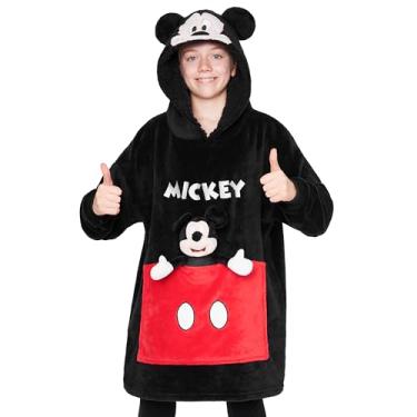 Imagem de Disney Blanket Hoodie with Plushie and 3D Ears Wearable Comfy Oversized Sweatshirt Sherpa Fleece Blanket Gifts for Kids (Black Mickey)