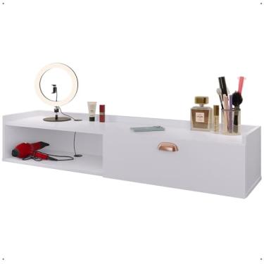 Imagem de Penteadeira Camarim Decor Suspensa Mesa Bancada Cantinho Maquiagem Porta Nicho Decoração Quarto Luxo – RPM (Branco)