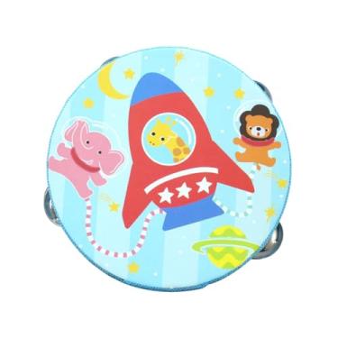 Imagem de Colaxi Pandeiros de madeira de mão, brinquedo educativo, brinquedo de aprendizagem para crianças, pandeiro de mão, sino de tambor para jogos, festa, adultos, Azul, 15cm