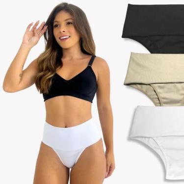Imagem de Kit 3 Calcinha Feminina Básica Modeladora Cintura Alta Rupee, XG