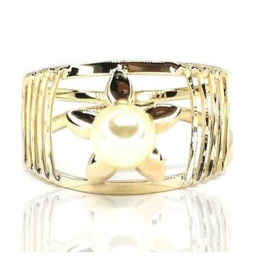Imagem de Anel de ouro 18K Flor com Perola - Elegancy Joias, 18