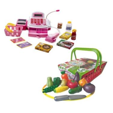 Imagem de Kit Brinquedo Infantil Feira de Legumes e Caixa Registradora - Big Sta
