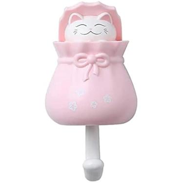 Imagem de Maogear Saco da sorte para banheiro, toalha de gato, gancho de parede, sem perfuração, suporte de chave para varanda, gancho de roupas traseiras, prateleira de armazenamento (rosa)