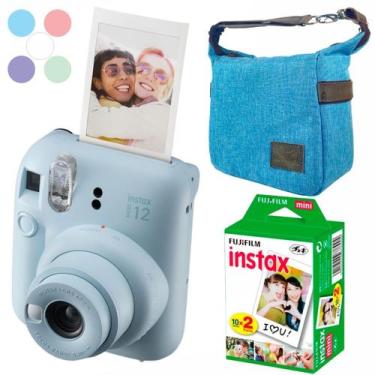 Imagem de Kit Câmera Instantânea Instax Mini 12 + Filme 20 Fotos + Bolsa Azul - 
