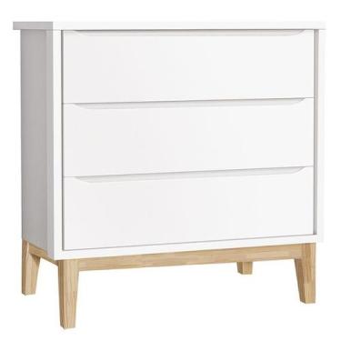 Imagem de Cômoda Gaveteiro Infantil New Classic Branco Madeira Natural  Reller