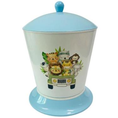 Imagem de Lixeira Infantil para Quarto - Dóia Kids, Safari Juntos/Tampa Azul