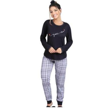 Imagem de Pijama Longo Xadrez Cia do Corpo 4705, Preto, GG