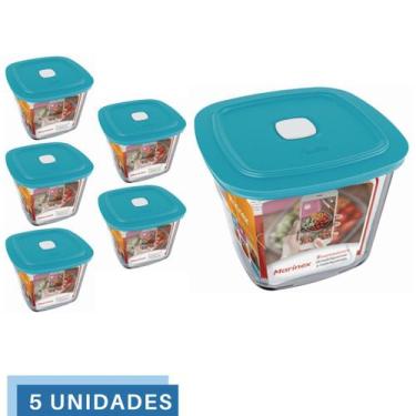 Imagem de 5 Potes Vidro Facilita  Quadrado Alto Com Tampa 1L Marinex - NADIR FIG