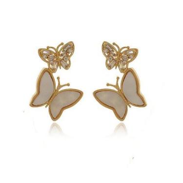 Imagem de Brinco Borboleta MadrePerola Semijoias Tendencia Presente - Claire Sem