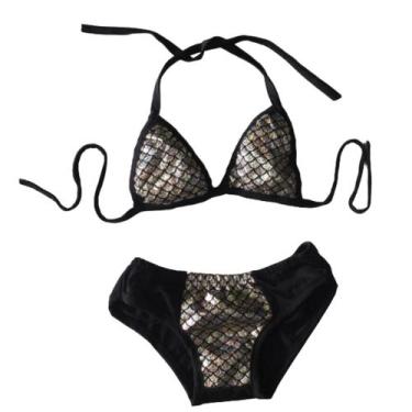 Imagem de Biquini infantil sereia escama colorido meninas M 3-4 anos, Dourado, M