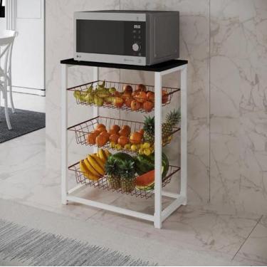 Imagem de Fruteira com Suporte para Micro-ondas Barcelona Aço Branco Cesto Cobre