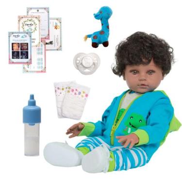 Imagem de Bebê Reborn Negro 100% Vinil Menino Sapinho com Kit Itens - Cegonha Re