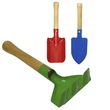 Imagem de Mini kit jardinagem com 2 pas + rastelo cabo madeira 3 pecas - WESTERN