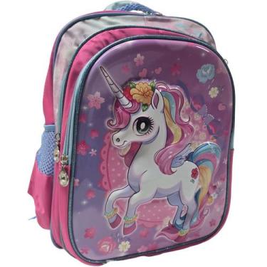 Imagem de Mochila Escolar Unicórnio 3D Costas Infantil Criança Menina Rosa Femin