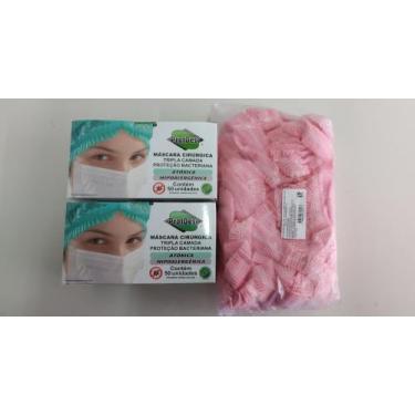 Imagem de Kit Touca Rosa e Máscara Rosa Descartável - Descartee e Protdesc