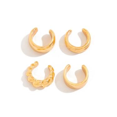 Imagem de Brincos de orelha sem piercing em ouro 14K, brincos de pressão de orelha simples para o dia a dia, joias modernas minimalistas para mulheres, Large, Liga de aço, Sem pedra preciosa