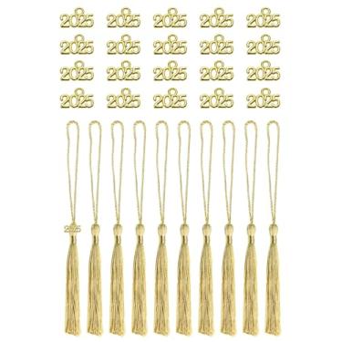 Imagem de Tupalizy 10 peças de mini borlas sedosas feitas à mão com 20 peças de pingentes de 2025 anos para chaveiro de formatura brinco para fazer joias lembrancinhas de casamento etiquetas de presentes de