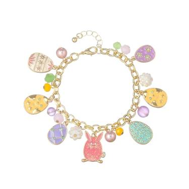 Imagem de Firopia Pulseira de Páscoa feminina | Pulseira com pingente de ovelha de coelho da Páscoa | Pulseira de ovos de Páscoa para mulheres | Presentes de festa de Natal de Páscoa, 7.5, Strass