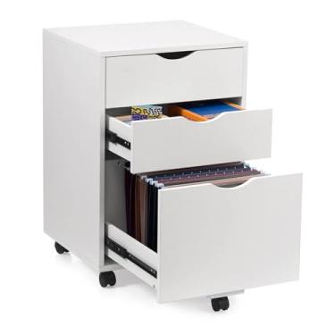 Imagem de HollyHOME Armário de madeira sob a mesa de 3 gavetas, armazenamento com rodinhas para escritório doméstico, suporte de impressora, arquivos tamanho A4/carta, pastas de arquivo suspensas de 30 cm,